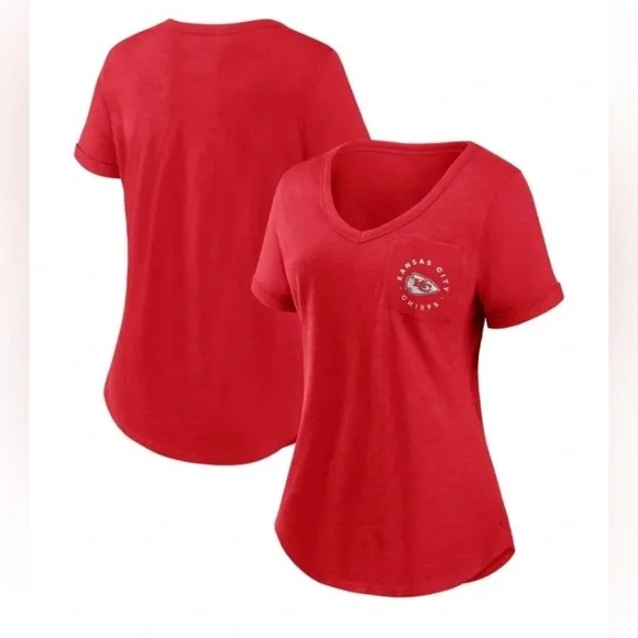 NEW- Kansas City Chiefs Women's By The Rules V-Neck T-Shirt - Red. Medium - Picture 1 of 5